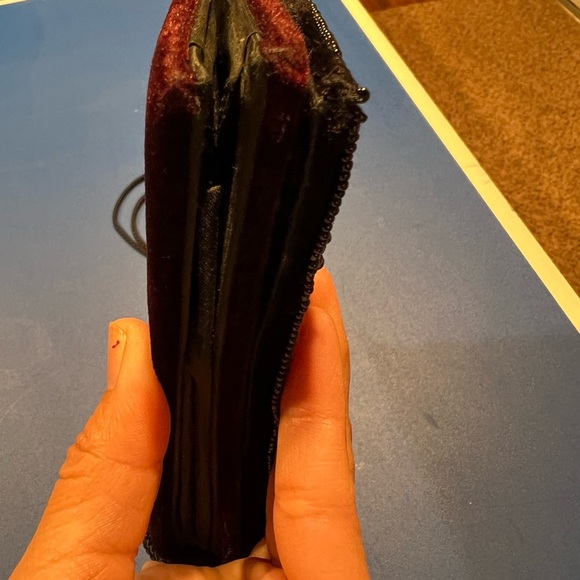 Indeed Beaded Small Clutch Strap Purse Black  Maroon Velour - Picture 4 of 8